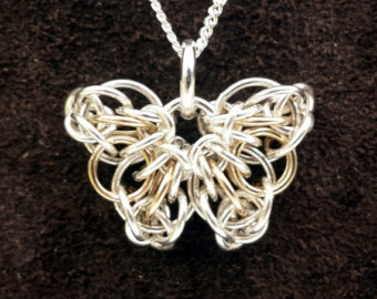 Tiny Celtic Butterfly Chainmail Pendant - Sterling Silver & 14kt Gold Fill with 18 Inch Chain