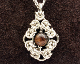 Byzantine Eye Chainmail Pendant - Sterling Silver with Bronzite