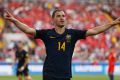 James Troisi celebrates after his goal against Chile in the Confederations Cup.