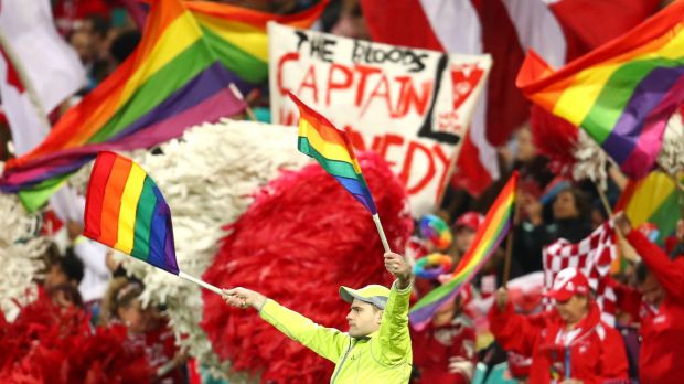 Pride of Sydney: Flags at the Swans' match against St Kilda.