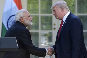 President Donald Trump and Indian Prime Minister Narendra Modi shake hands after making statements in the Rose Garden of the White House in Washington, Monday, June 26, 2017. (AP Photo/Susan Walsh)