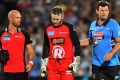 A battered Peter Nevill walks from the field on Monday