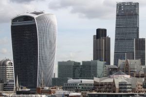 Skyscrapers including Tower 42, the Heron Tower, the Leadenhall building, also known as the "Cheesegrater," 30 St Mary ...