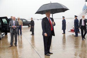 President Donald Trump speaks with reporters after firing his Chief of Staff Reince Priebus and installing Secretary of Homeland Security John Kelly as his new Chief of Staff, Friday, July 28, 2017, in Andrews Air Force Base, Md.