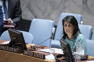 Nikki Haley, United States Permanent Representative to the UN and President of the Security Council for April, chairs the Council’s meeting on the situation in Syria