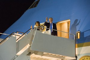 SIGONELLA, Sicily (May 25, 2017) President Donald J. Trump and First Lady Melania Trump arrive at Naval Air Station (NAS) Sigonella as part of the President's first visit abroad