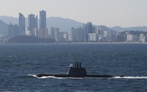 In this Oct. 17, 2015 photo, the South Korean Navy' 1,800 ton submarine Ahn Jung Geun is seen during a media day for a naval fleet review off South Korea's southeastern coast near Busan, South Korea. South Korea on Monday, Aug. 29, 2016