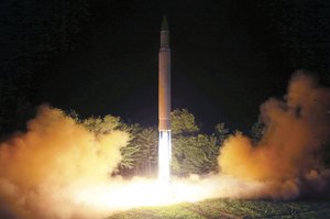 FILE - In this July 28, 2017, file photo distributed by the North Korean government on Saturday, July 29, 2017, shows what was said to be the launch of a Hwasong-14 intercontinental ballistic missile at an undisclosed location in North Korea. North Korea after decades of effort has a missile potentially capable of reaching the continental United States