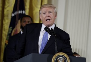 President Donald Trump xxx during a ceremony to recognize the first responders from the congressional baseball shooting, in the East Room of the White House, Thursday, July 27, 2017, in Washington. (AP Photo/Evan Vucci)