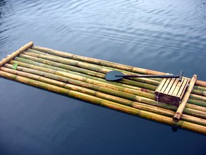 A vacant river raft floating on the river at the Villa Escudero Resort, Philippines seen in this December 28, 2008 photo.