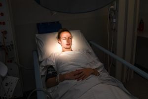 Jessica Sheehan waits for her treatment at the Clinical Trial Centre. 