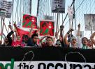 Demonstrators march across the Brooklyn Bridge during a pro-Palestinian rally