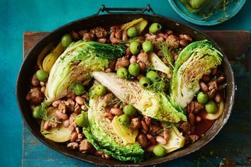 Braised borlotti beans with cabbage and Italian sausage