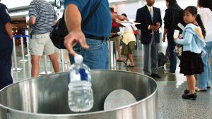 Liquids are allowed on domestic flights, but not on international ones.