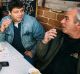 (left to right) Niko Penesis, Kostas Dotas and Spiros Psiroyiannis enjoying a morning smoke and coffee at Kentro in ...