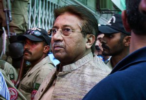 In this Saturday, April 20, 2013 file photo, Pakistan's former President and military ruler Pervez Musharraf arrives at an anti-terrorism court in Islamabad, Pakistan.