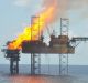 A wellhead platform on fire in the Montara oil field on  November 2, 2009. 