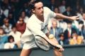 The upset: Peter Doohan playing at Wimbledon in 1987 where he beat Boris Becker to make it into the final 16. 