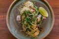 Angel hair pasta with barely touched tuna, zucchini and rocket.