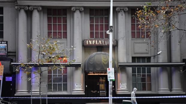 The exterior of the Inflation night club on King street in Melbourne.