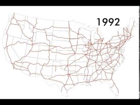 US Interstate highway system time lapse