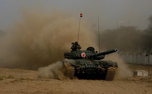 A T-72 Indian Army Tank at a demonostration at Fort Willam complex in Kolkata on Wednesday in Eastern India