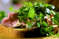 Roast beef, horseradish and watercress sandwich.