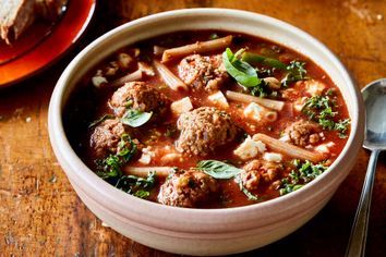 Meatball, bean and pasta soup