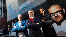 Top chefs (from left) Heston Blumenthal, Massimo Bottura and Ben Shewry in Melbourne.