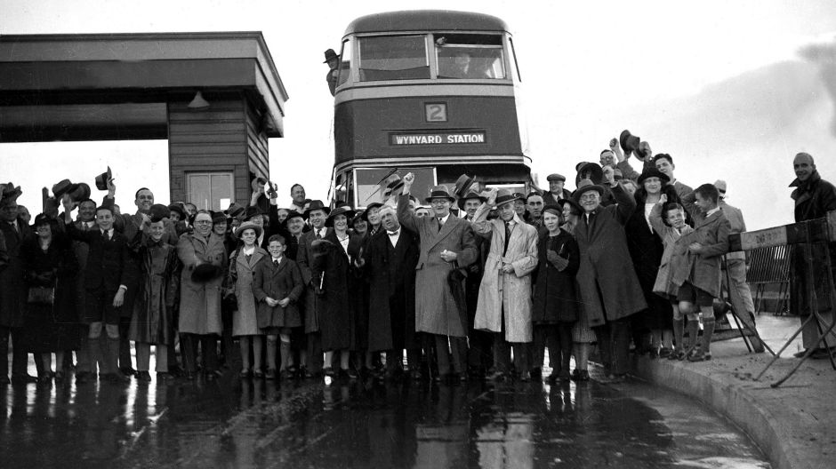 The very first passenger bus to cross the Sydney Harbour Bridge, pictured on 1 August 1937. SMH NEWS Picture by A.AITKEN ...