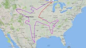 A Boeing Dreamliner 787-8 has traced its own outline over the United States using its flight path.