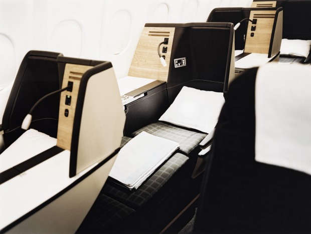 Where we all want to lay our hat in the skies: Business Class. Swiss Air's up front offering on its Boeing 777s. 