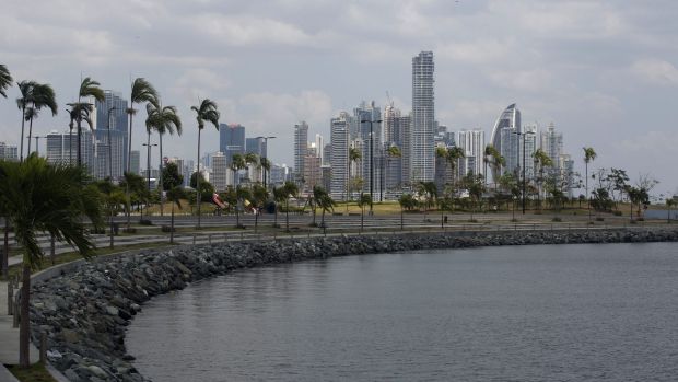 The skyline of Panama City in Panama.