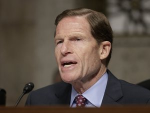 Sen. Richard Blumenthal, D-Conn., questions Gen. John Nicholson, the top U.S. commander in Afghanistan, about the mission in the war-torn country as he testifies before the Senate Armed Services Senate Committee on Capitol Hill in Washington, Thursday, Feb. 9, 2017.