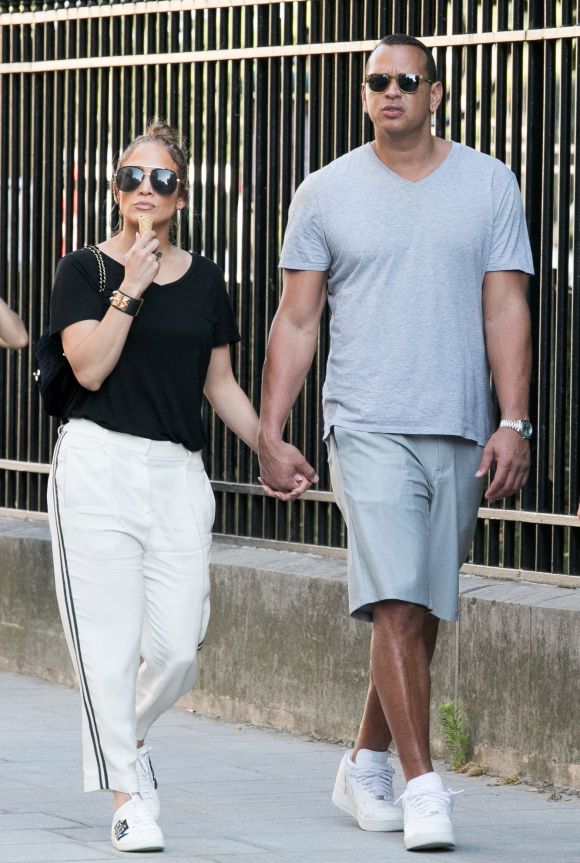 Jennifer Lopez and Alex Rodriguez are sighted near Notre-Dame-De-Paris cathedral on June 18, 2017 in Paris, France.