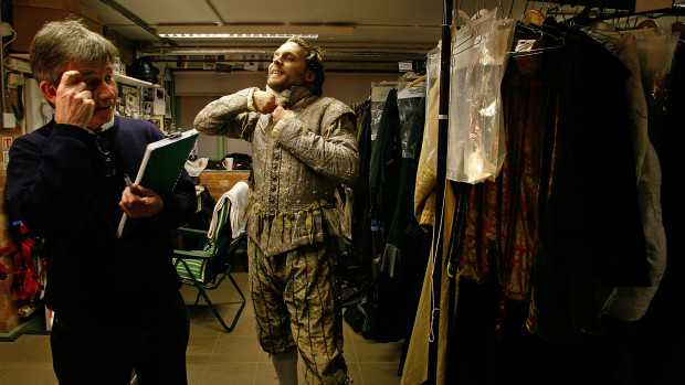 An actor prepares before a performance at the Courtyard Theatre on February 27th, 2008, in Stratford-Upon Avon, England.