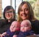 Caitlin Benson, left, Amanda Taylor and 4 month old twins Lucy Taylor and Lili Taylor. 