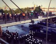 Police spray protester with pepper spray laced water cannons 