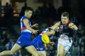 Footscray's Lin Jong in action against Casey Scorpions at Etihad Stadium.