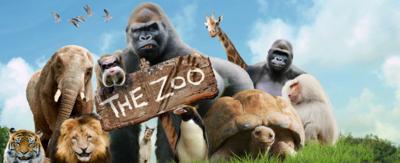 The Zoo logo with an assortment of animals including gorillas, tigers and elephants.