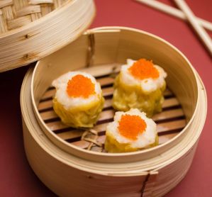 Unmissable: Sui mai topped with crab roe.