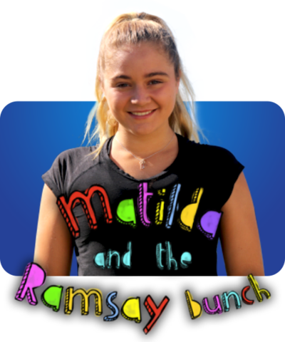 A girl with blonde hair smiles behind text that reads 'Matilda and the Ramsay Bunch'