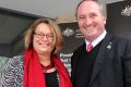 Former APVMA boss Kareena Arthy and Barnaby Joyce outside the temporary Armidale office.