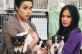 Vanessa Giannasca and her mother Rachael Ali visit their dogs 'Lucky' and 'Lady' at Calwell Vet after they were mauled ...