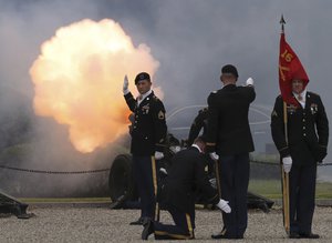 U.S. soldiers fire a salute during a change of command and change of responsibility ceremony for Deputy Commander of the South Korea-U.S. Combined Force Command at Yongsan Garrison, a U.S. military base, in Seoul, South Korea, Friday, Aug. 11, 2017.