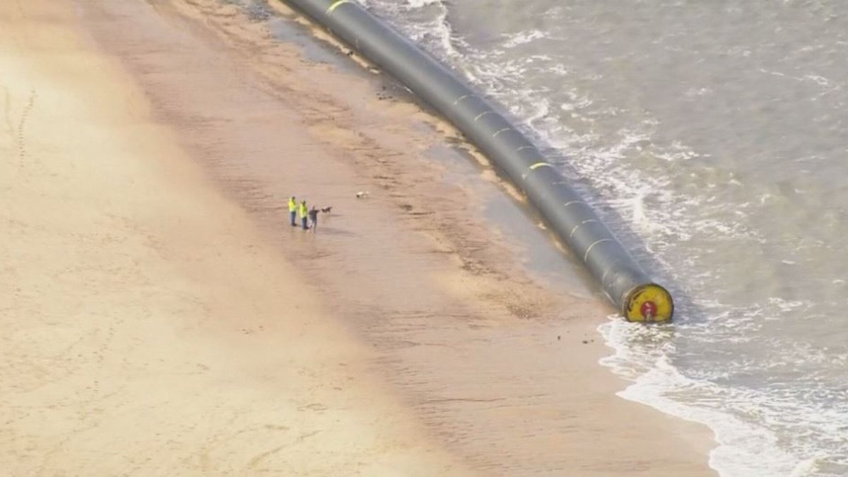 Giant pipes washed up on a British beach