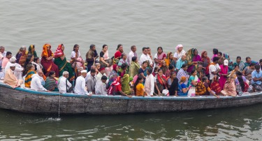 On a holy river in Varanasi, India.