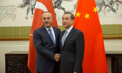 Chinese Foreign Minister Wang Yi (right) shakes hands with his Turkish counterpart Mevlut Cavusoglu during their meeting in Beijing on August 3, 2017. Photo: Reuters/Roman Pilipey/Pool