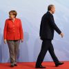 German Chancellor Angela Merkel (left) and Turkey's President Recep Tayyip Erdogan at the beginning of the G20 summit in Hamburg, Germany, July 7, 2017. Photo: Reuters / Bernd Von Jutrczenka