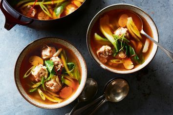 Beef dumpling, soy and sesame broth